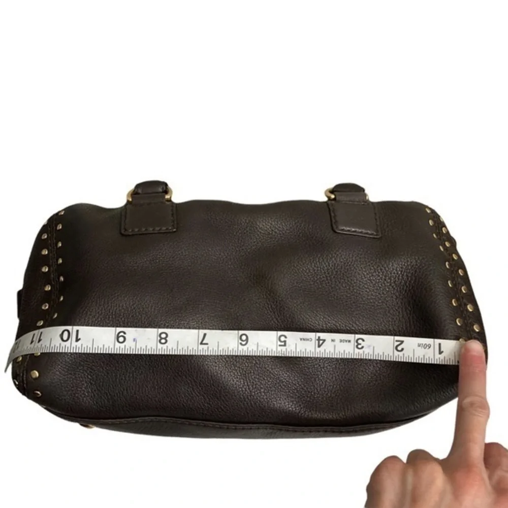 Michael Kors brown leather studded satchel bag